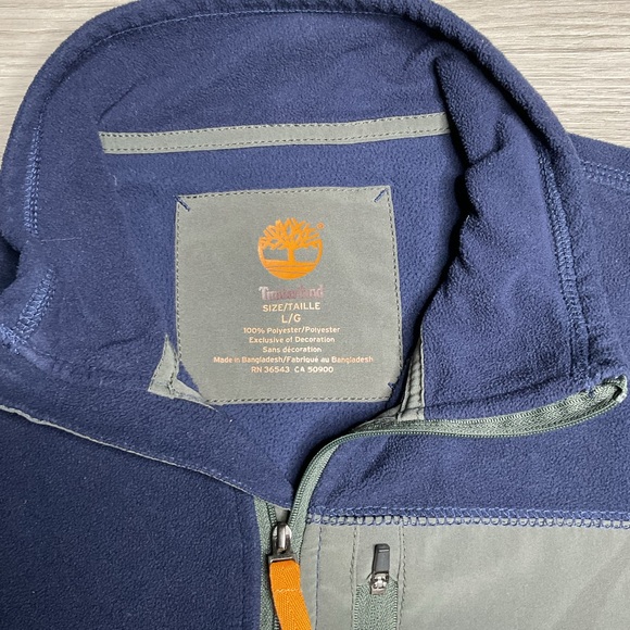 Timberland Sweater Mens Large Long Sleeve 1/2 Zip Pullover Fleece Mock Neck Blue - Picture 2 of 6